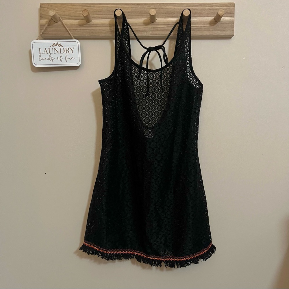 Black Crochet Swim Beach Coverup Size SMALL